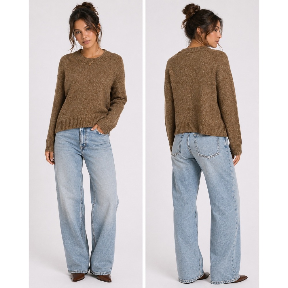 American Eagle Sweater Womens Large Brown Crewneck Marled Knit Pullover Cozy